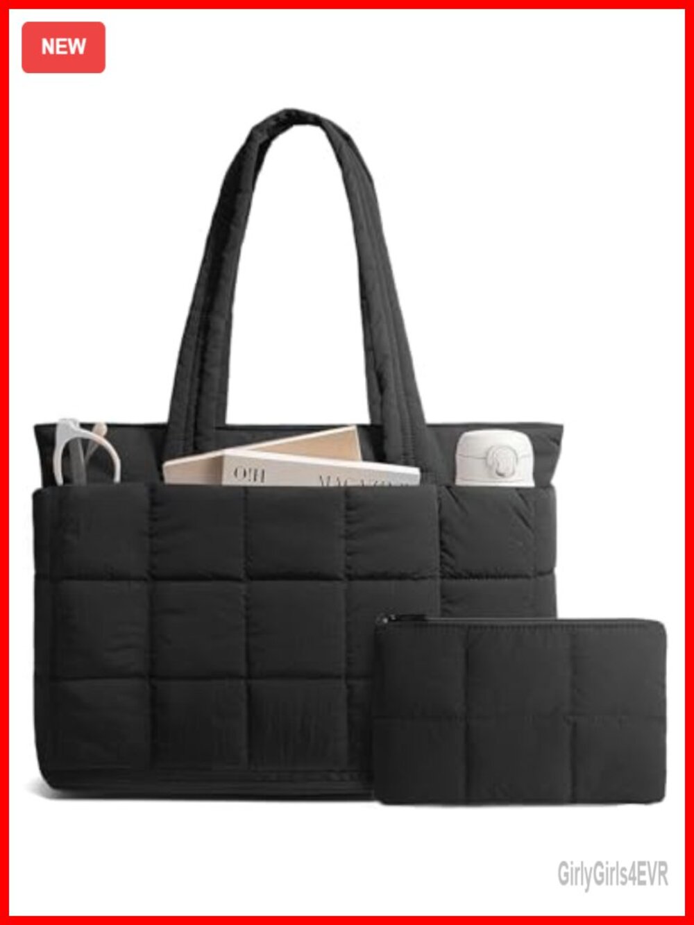 Puffer Tote Bag for Women, 15.6 Inch Laptop Purse, Expandable Work Travel